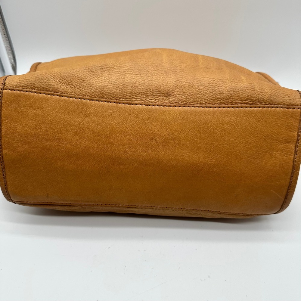 American Leather Co Lenox Tan Triple Entry Pebbled Leather Satchel Hobo Bag - Picture 3 of 13